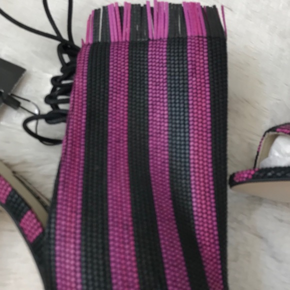 Zara Textured Striped Fringe High Heels Tie Up - Picture 2 of 7